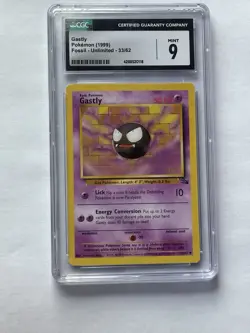 CGC 9 Gastly 33/62 Fossil Unlimited Regular English 1999 Pokemon Card - Image 1