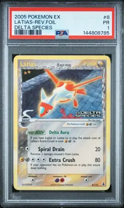 PSA 1 PR 2005 Pokemon EX Delta Species Latias REVERSE Holo Foil Rare 8/113 - Image 1