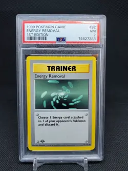 1999 Energy Removal 92/102 Base Set 1st Edition PSA 7 NM Pokemon TCG - Image 1