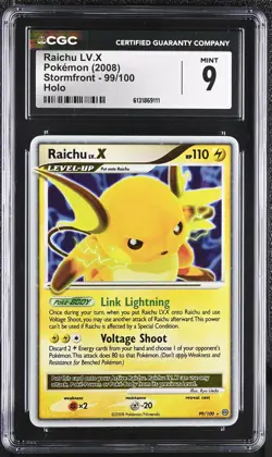 CGC 9 MINT Raichu LV.X 99/100 Stormfront Holo Pokemon Card - Image 1