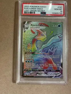 PSA 10 Gem Mint Kyurem VMAX 197/196 Rainbow Secret Rare 2022 Pokemon Lost Origin - Image 1