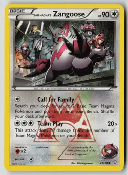 Team Magma's Zangoose 22/34 Common Double Crisis Pokemon MP - Image 1