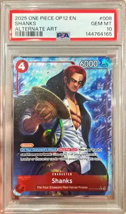 2025 One Piece English Shanks OP12-008 Alt Art PSA 10 Gem Mint - Image 1