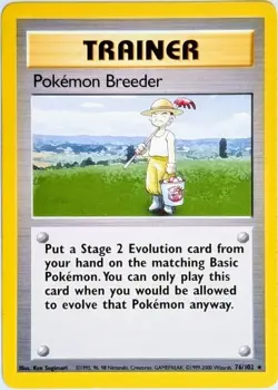 Pokemon Breeder 76/102 RARE Pokemon Base Set Pokemon Trainer Card WotC 2000 Lp - Image 1
