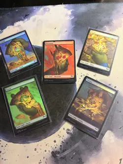 Foil Full Art TMNT Pizza Lands 5 Card Set 1 of Each Basic Land Type - Image 1