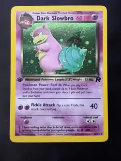 Pokemon Card English Dark Slowbro Holo Swirl 1st Edition 12/82 Team Rocket LP - Image 1