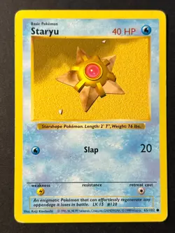 Staryu 65/102 Shadowless Base Set - Common Pokemon Card - WOTC B LP - Image 1