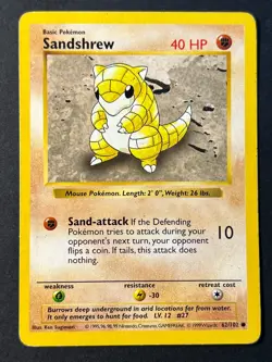 Sandshrew 62/102 Shadowless Base Set - Pokemon Card WOTC B LP - - Image 1