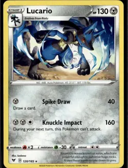 Lucario Rare SWSH04: Vivid Voltage 120/185 Metal Pokemon Card - Image 1