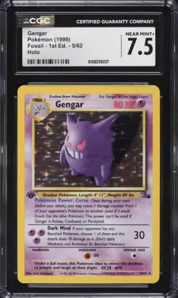 1999 Pokemon Fossil 1st Edition Holo Gengar #5 CGC 7.5 NRMT+ - Image 1
