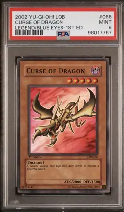 Yu-Gi-Oh! 2002 Curse of Dragon LOB-066 Super Rare 1st Edition PSA 9 - Image 1
