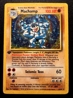 1st Edition Machamp 8/102 Base Set Pokemon Card Holo Foil Rare HP - Image 1