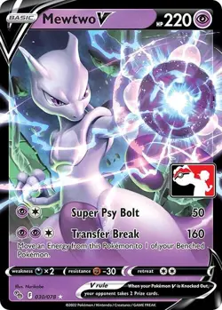 Pokemon TCG Mewtwo V 030/078 Prize Pack Series Stamped Play! Promo Card - Image 1