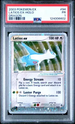 PSA 1 Pokemon Latios ex 94/97 EX Dragon Ultra Rare Holo SWIRL - Image 1