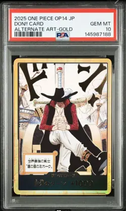 PSA 10 Dracule Mihawk DON Card OP14 Gold Alt Art One Piece Japanese GEM MINT - Image 1