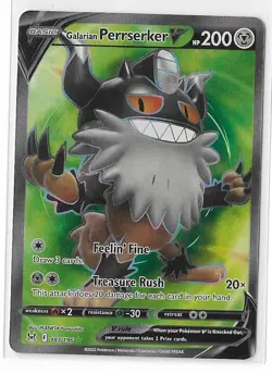 Galarian Perrserker V 183/196 Lost Origin Full Art FA Rare Pokemon TCG Card NM - Image 1