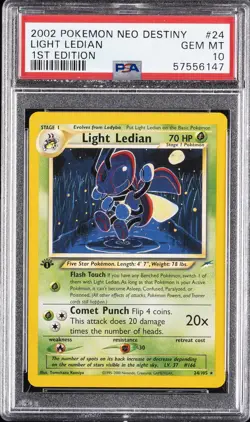 2002 POKEMON NEO DESTINY 1ST EDITION #24 LIGHT LEDIAN PSA 10 - Image 1