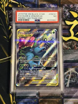 2019 POKEMON SM BLACK STAR PROMO #SM167 FULL ART/CELEBI & VENUSAUR GX PSA 7 - Image 1