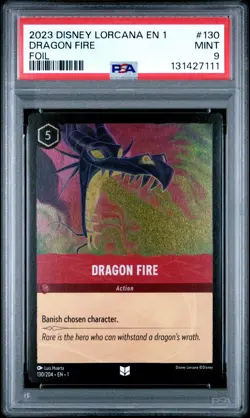 2023 DISNEY LORCANA EN 1-THE FIRST CHAPTER FOIL #130 DRAGON FIRE PSA 9 - Image 1