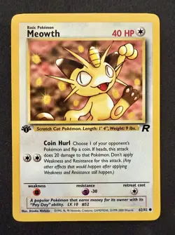 MEOWTH 1st Edition Vintage Pokemon 1999 Team Rocket 62/82 - Image 1