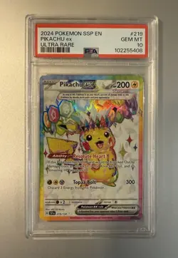 2024 Pokemon SSP EN-Surging Sparks 219/191 Pikachu EX Ultra Rare PSA 10 Gem Mint - Image 1