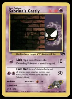 2000 Pokemon Gym Challenge Sabrina’s Gastly VTG UNplayed #96/132 WOTC TGC - Image 1