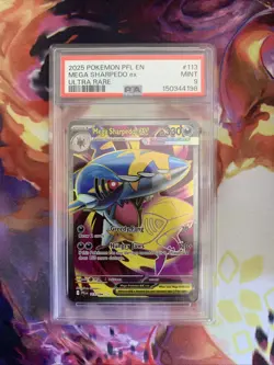 2025 Pokemon Phantasmal Flames Mega Sharpedo EX #113/094 Ultra Rare PSA 9 - Image 1