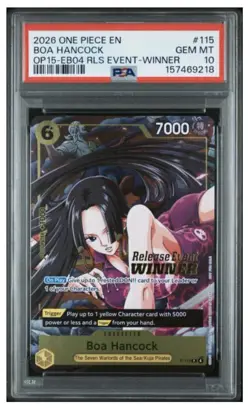 Bandai 2026 One Piece Boa Hancock P-115 OP15 Release Event Winner Foil PSA 10 - Image 1