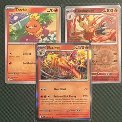 Torchic Combusken Blaziken Evolution Bundle – Destined Rivals Pokemon Cards - Image 1