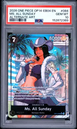 2026 One Piece OP14 EB04 EN Ms. All Sunday Alternate Art #084 PSA 10 GEM MINT - Image 1
