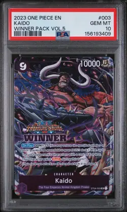 PSA 10 2023 ONE PIECE PROMOS #003 KAIDO WINNER PACK VOL 5 GEM MINT ✨💎🔥 - Image 1