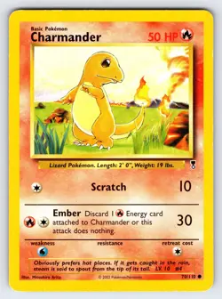 Charmander 70/110 Legendary Collection Pokemon Card TCG WOTC Vintage Common - Mp - Image 1