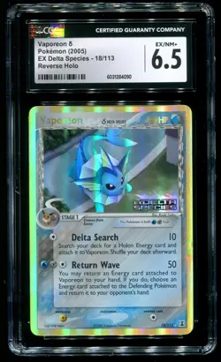 CGC 6.5 Vaporeon Reverse Holo Rare EX Delta Species 2005 Pokemon Card #18 - Image 1