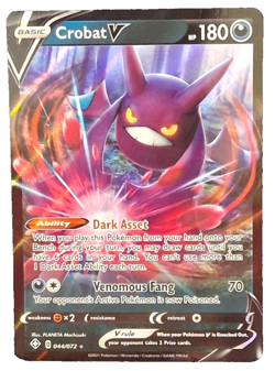 CROBAT V HP 180 DARK ASSET 044/ 072 RARE SHINY FOIL 2021 POKEMON TRADING CARD - Image 1