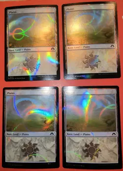 4X PLAYSET-MTG: MAGIC - *PLAINS* BASIC LAND, #497/MH3/ NM RIPPLE FOILS - Image 1