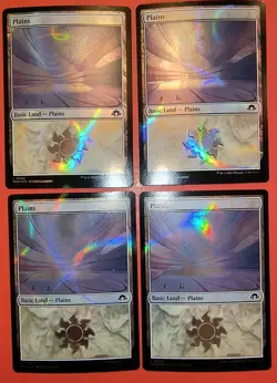 4X PLAYSET-MTG: MAGIC - *PLAINS* BASIC LAND, #498/MH3/ NM RIPPLE FOIL - Image 1