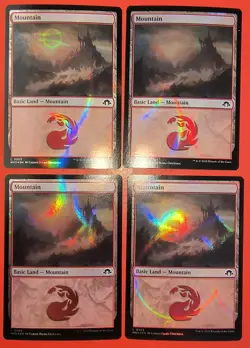 4X PLAY SET, MTG, MOUNTAIN, FOIL, NM 0503, COMMON, RIPPLE FOIL, MH3 UNPLAYED - Image 1