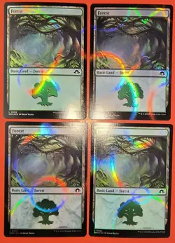 4X PLAY SET, MTG, FOREST, FOIL, NM 0506, COMMON, RIPPLE FOIL, MH3 UNPLAYED - Image 1