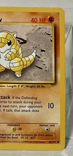 Sandshrew 62/102 Base Set Unlimited 1999-2000 WOTC Pokemon LP Vintage - Image 2
