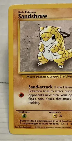 Sandshrew 62/102 Base Set Unlimited 1999-2000 WOTC Pokemon LP Vintage - Image 3