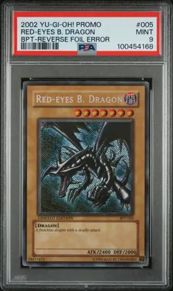 2002 YUGIOH BPT-005 RED-EYES B. DRAGON REVERSE FOIL ERROR PSA 9 MINT #100454168 - Image 1