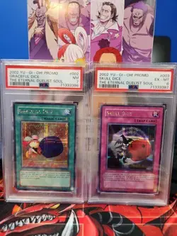 Yu-Gi-Oh! Graceful Dice & Skull Dice Secret Rare Promo PSA 7 & PSA 6 - Image 1