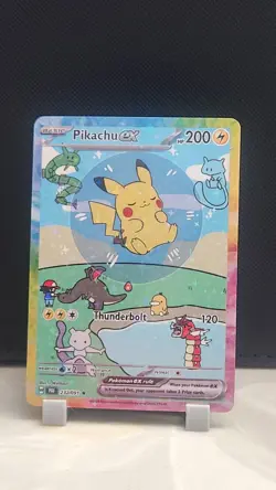 Pokemon Sparkle Holo Rainbow Boarder Cute Anime Pikachu EX Card - Image 1