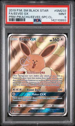 2019 Black Star Promo # SM233 Full Art Eevee Pikachu GX Special Collection PSA 9 - Image 1