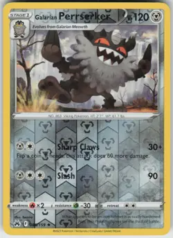 Reverse Holo Galarian Perrserker 085/159 Rare Crown Zenith Near Mint - Image 1