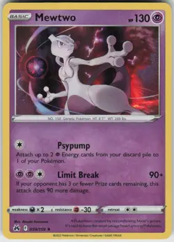 Holo Mewtwo 059/159 Rare Crown Zenith Near Mint - Image 1