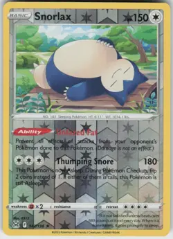 Reverse Holo Snorlax 143/196 Rare Lost Origin Near Mint - Image 1