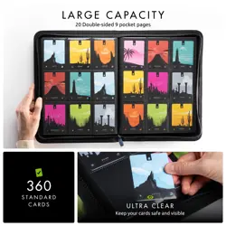 9 Pocket Trading Card Zip Binder, 360 Cards, Premium Exo-Tec Album Material, ... - Image 3