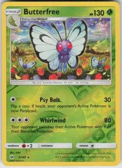 Reverse Holo Butterfree 3/149 Rare SM Base Set Near Mint - Image 1