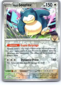 Hop's Snorlax 117/159 Rare Journey Together Pokemon Reverse Holo Near Mint - Image 1